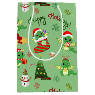 Sac Cadeau Moyen Joli Dragon de Noël