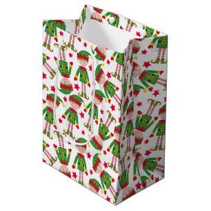 Sac Cadeau Moyen Joli elfe de Noël Rouge Vert