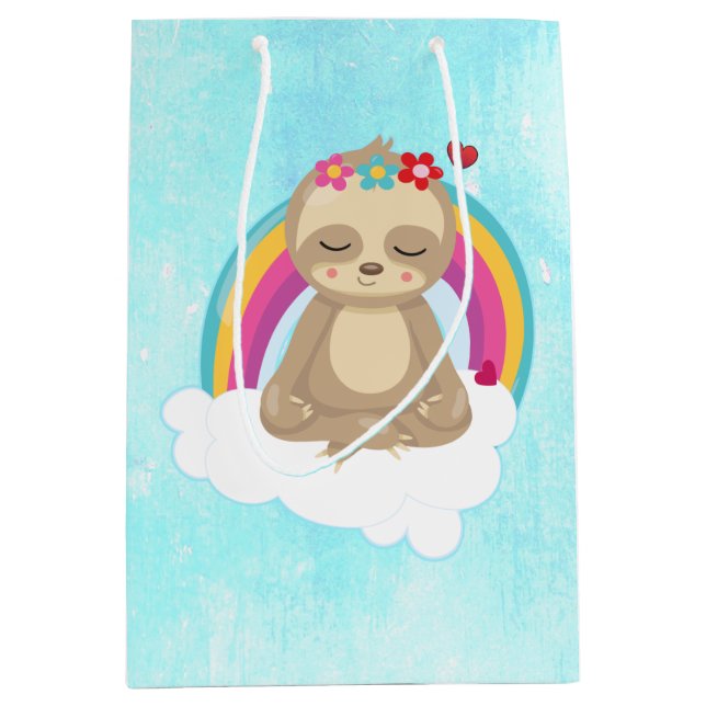 Sac Cadeau Moyen Joli fentes Brown, Méditant sur un nuage (Devant)