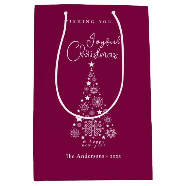 Sac Cadeau Moyen Joli Festif Magenta Noël (Devant)