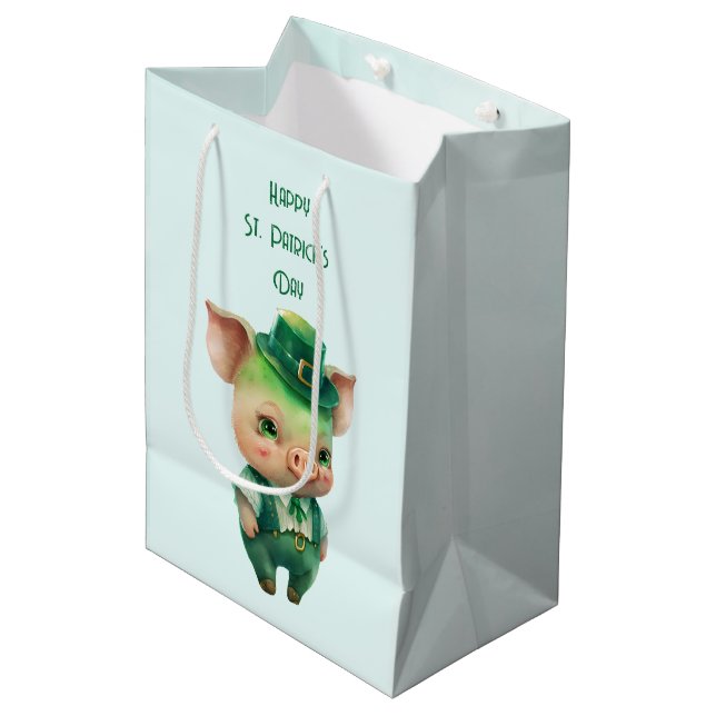 Sac Cadeau Moyen Joli Green St. Patrick's Day Pig (Devant Angle)