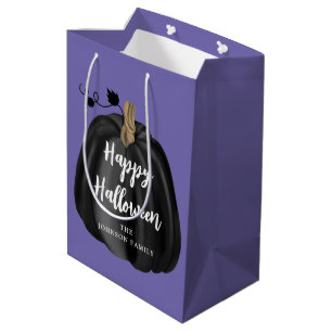 Sac Cadeau Moyen Joli Halloween Citrouille de script mou violet