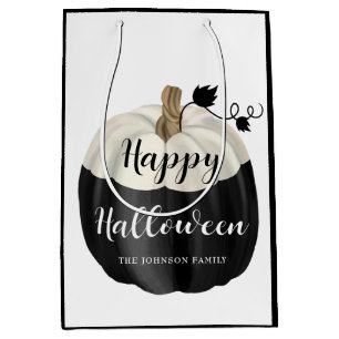 Sac Cadeau Moyen Joli Halloween Noir Et Blanc Citrouille
