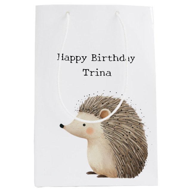 Sac Cadeau Moyen Joli hérisson en crème Brown (Devant)