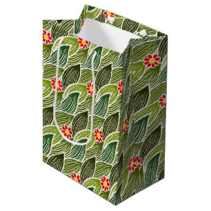 Sac Cadeau Moyen Joli Hippie Super Rouge Vert marguerite Motif Flor