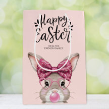 Joli lapin 'Bonne Pâques' Motif rose