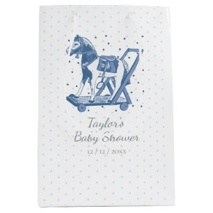 Sac Cadeau Moyen Joli motif de cheval à bascule bleu vintage