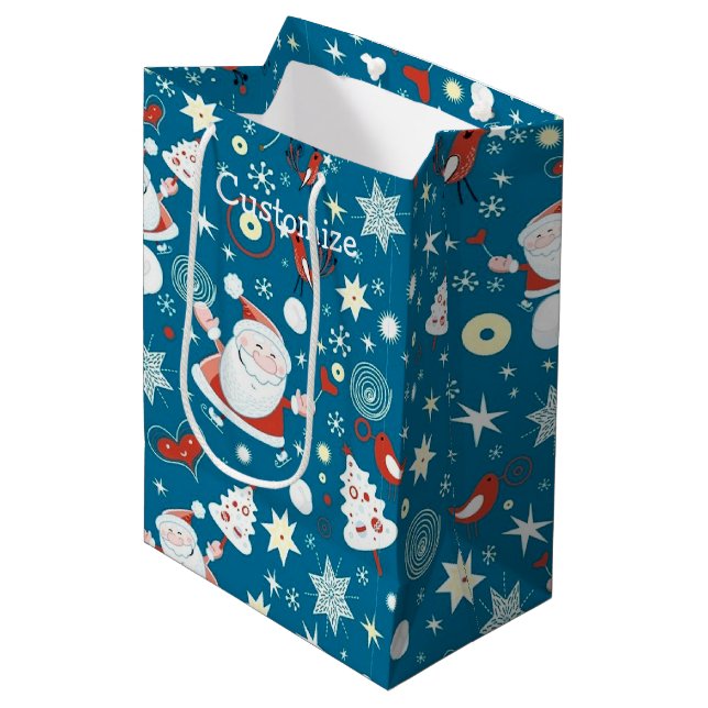 Sac Cadeau Moyen Joli Motif de Noël Père Noël (Devant Angle)