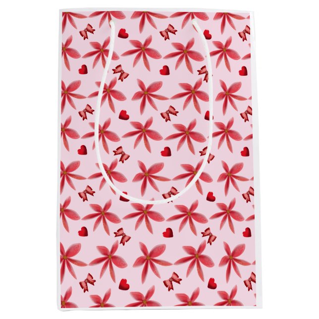 Sac Cadeau Moyen Joli motif floral rouge en forme de cœur sans cout (Devant)