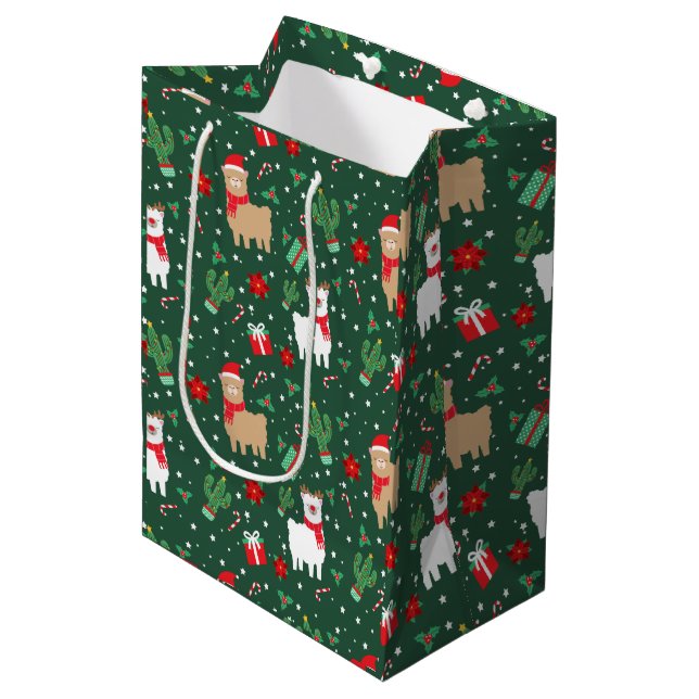Sac Cadeau Moyen Joli Noël Alpaca (Devant Angle)