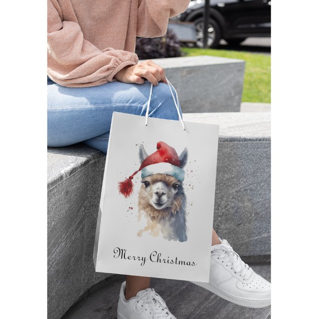 Sac Cadeau Moyen Joli Noël Alpaca, coutume (Créateur téléchargé)
