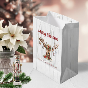 Sac Cadeau Moyen Joli Noël Rustique Cerfs Ornements Vacances