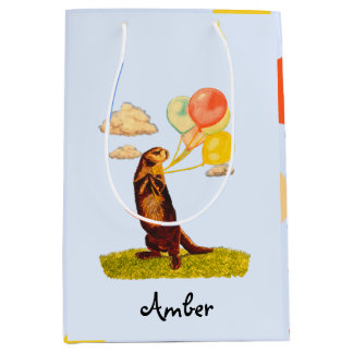 Sac Cadeau Moyen Joli Otter avec ballons Illustré Cadeau moyen