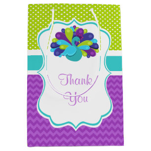 Sac Cadeau Moyen Joli paon vert et violet remerciement d'anniversai