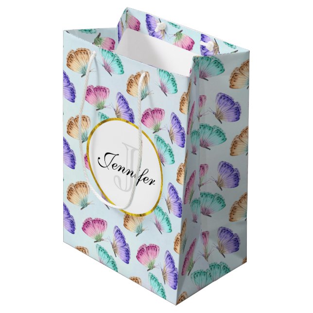 Sac Cadeau Moyen Joli Pastel Motif d'aquarelle papillon (Devant Angle)