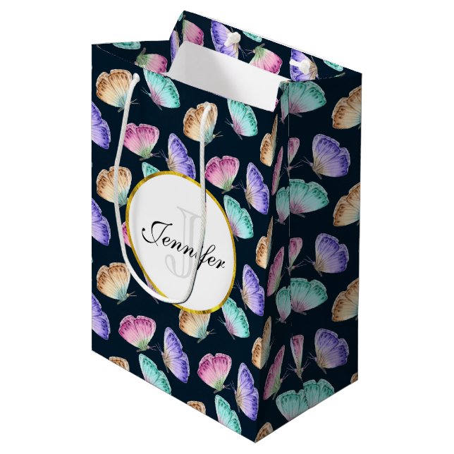 Sac Cadeau Moyen Joli Pastel Motif d'aquarelle papillon (Devant Angle)