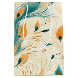 Sac Cadeau Moyen Joli Peacock à la crème orange Turquoise