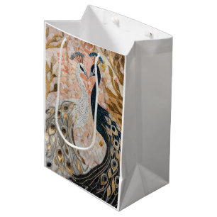 Sac Cadeau Moyen Joli Peacock Pink Gold Glam
