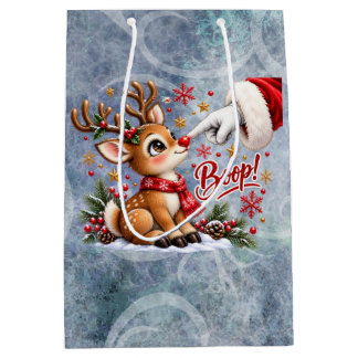 Sac Cadeau Moyen Joli Père Noël et Boop sur le Nez de Renne Noël