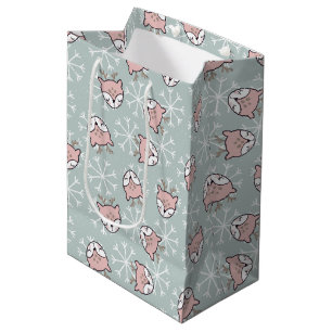 Sac Cadeau Moyen Joli Pink Reindeen Snowflake Enfants Vacances