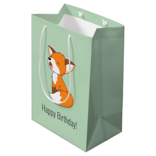 Sac Cadeau Moyen Joli Sleepy Petit Fox Anniversaire Vert (Dos Angle)