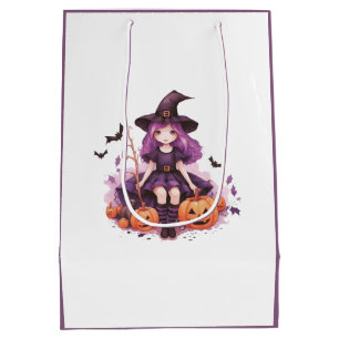 Sac Cadeau Moyen Joli violet sorcière haïe Citrouilles et chauves-s