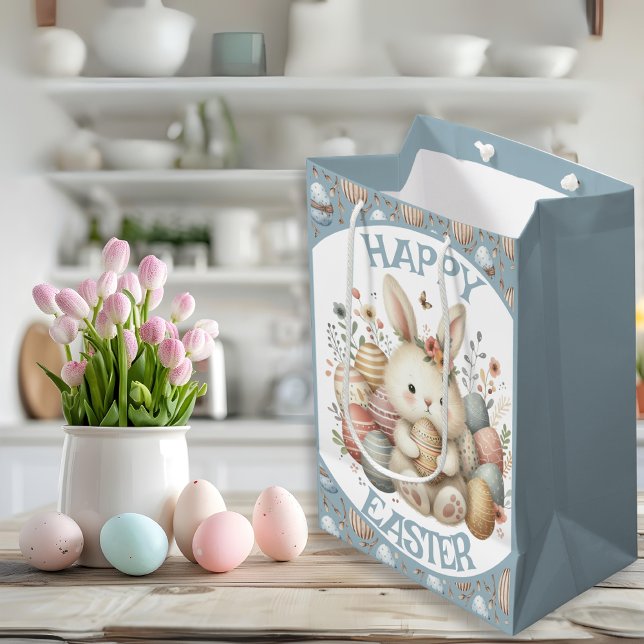 Sac Cadeau Moyen Jolie aquarelle Bunny Pâques personnalisable (Cute watercolor Bunny Easter customizable Medium Gift Bag)