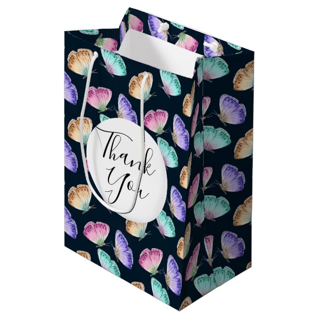 Sac Cadeau Moyen Jolie aquarelle Motif papillon Merci (Devant Angle)