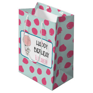Sac Cadeau Moyen Jolie Bunny tenant un ballon Joyeux anniversaire