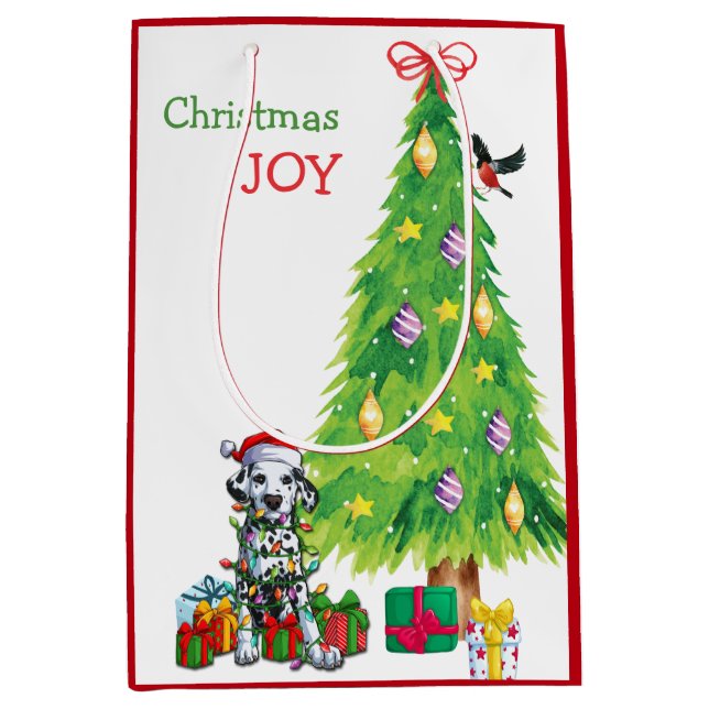 Sac Cadeau Moyen Jolie dalmate Père Noël Chiot et Arbre de Noël (Devant)