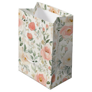 Sac Cadeau Moyen Jolie Douceur de Pêche Rose Floral Mariage