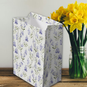 Sac Cadeau Moyen Jolie Fleur De Lilas Élégante Bleu & Blanc Floral