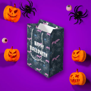Sac Cadeau Moyen Jolie Halloween avec araignées et chauves-souris, 