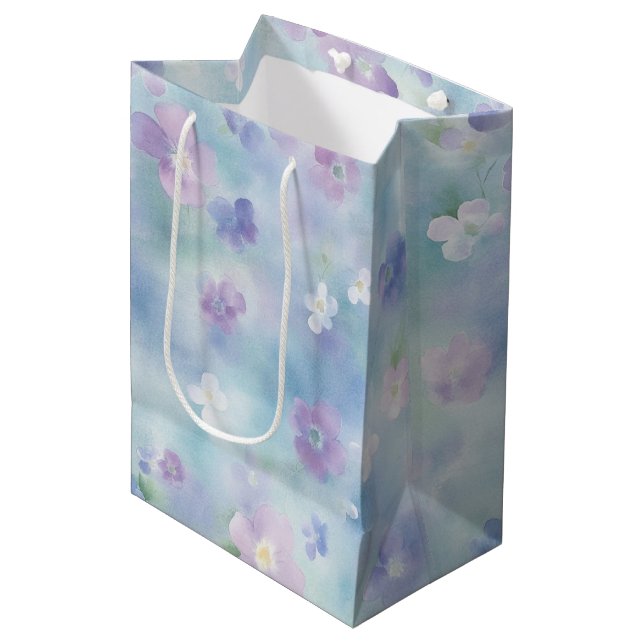 Sac Cadeau Moyen Jolie Lavande Fête des mariées Fleurs blanches (Devant Angle)