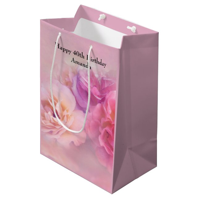 Sac Cadeau Moyen Jolie oeillette rose belle photo élégant Anniversa (Devant Angle)