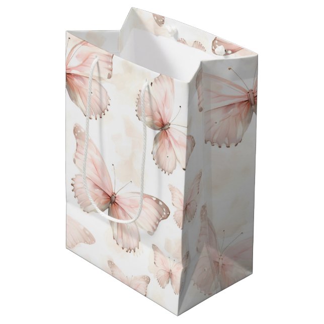 Sac Cadeau Moyen Jolie Papillons rose Anniversaire (Devant Angle)