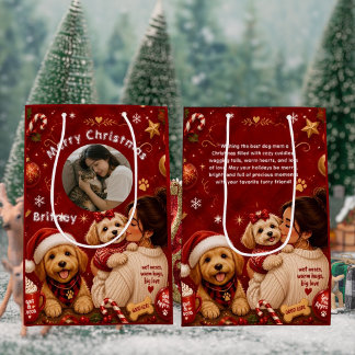 Sac Cadeau Moyen Jolie Photo de Maman Chien de Noël Rouge Cramoisi