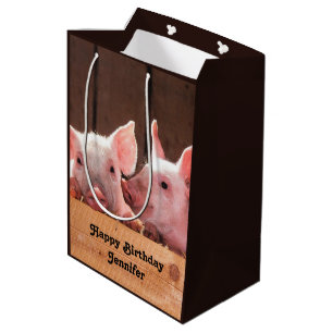 Sac Cadeau Moyen Jolie rose Piglets photo animal Anniversaire