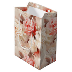 Sac Cadeau Moyen Jolie rose saumonée crème rose florale douche de m