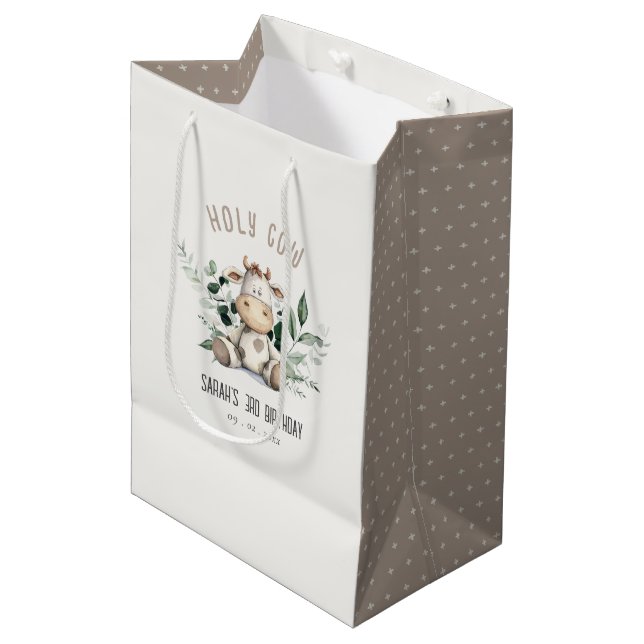 Sac Cadeau Moyen Jolie Vache Foliage Pastel Anniversaire de enfant  (Devant Angle)