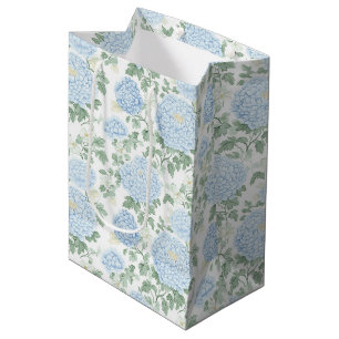 Sac Cadeau Moyen Jolies Fleurs Bleu Clair Blanc Lavage Nuptial
