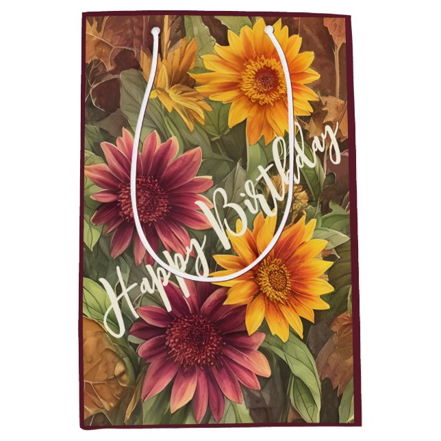 Sac Cadeau Moyen Jolies fleurs d'automne Floral automne Anniversair (Devant)