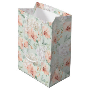 Sac Cadeau Moyen Jolies Fleurs de Pêche à la Menthe et à l'Orchidée