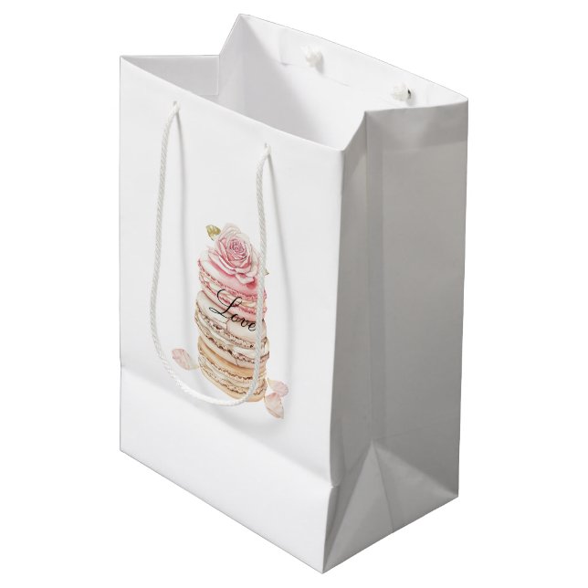 Sac Cadeau Moyen Jolies Roses Florales Rose Pêche Crème Douceur de  (Devant Angle)