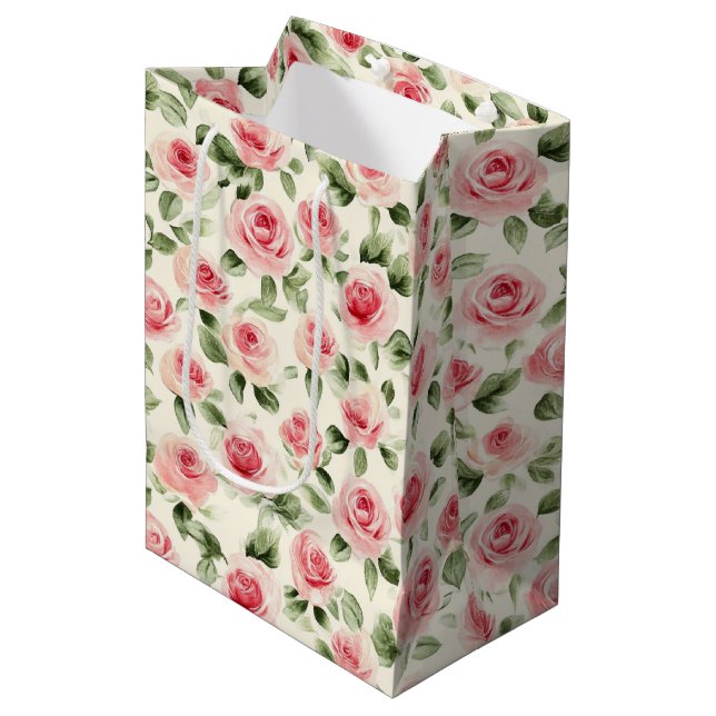 Sac Cadeau Moyen Jolies Roses Roses Fleurs Mariage (Devant Angle)