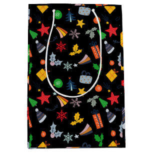 Sac Cadeau Moyen Jote Classic Motif Noël Arrière - plan noir
