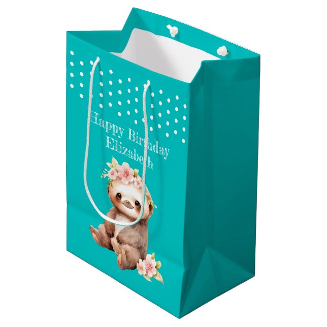 Sac Cadeau Moyen Jote paresse ajouter nom pois turquoise (Devant Angle)