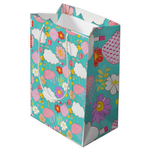 Sac Cadeau Moyen Jote Turquoise Pink Purple Cartoon Jardin Floral T
