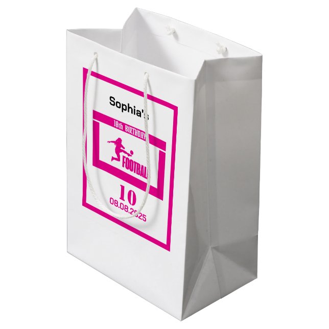 Sac Cadeau Moyen Joueuse de football fille, équipe fille d'annivers (Dos Angle)