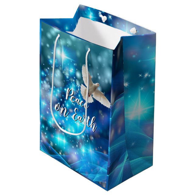 Sac Cadeau Moyen Jour de la Paix de la Colombe Bleue (Devant Angle)